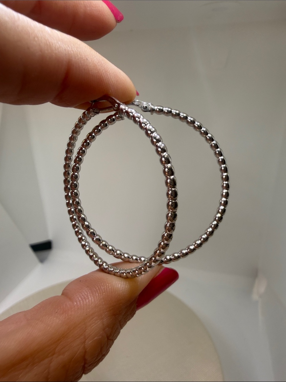 Silver Beaded Hoop Earrings - Women's Fashion Jewelry